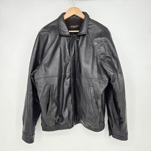 Vintage Bruno Magli black leather jacket with wool lining - mens 44